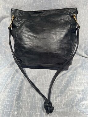 Vintage Mimo Sacs Black Crinkle Leather Hobo Shoulder Bag - Made in Canada
